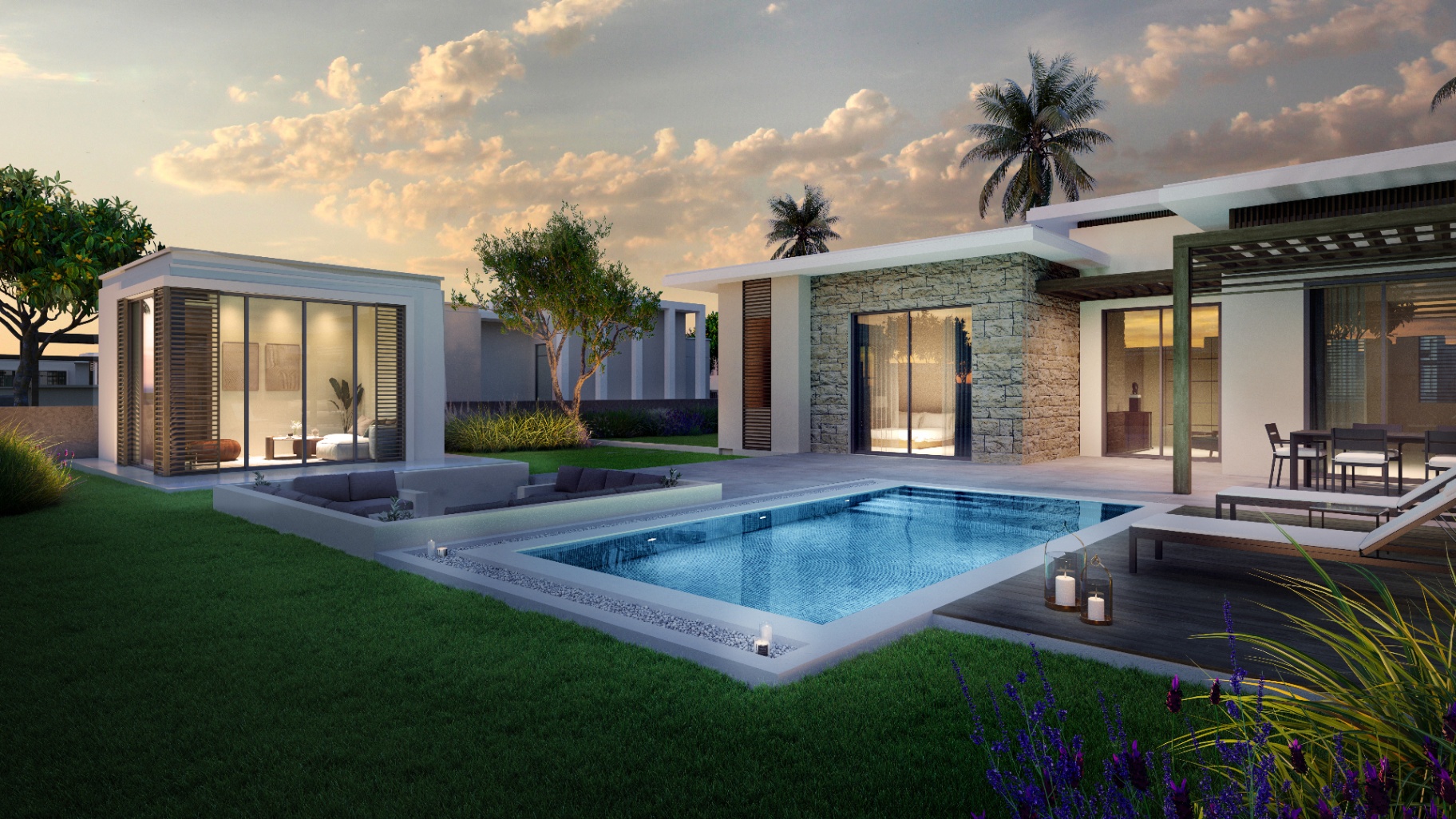 Raya villa pool evening